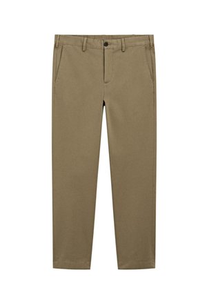 Khaki chinos lavet af bomuld med en tætsiddende pasform. Har to forlommer, knappelukning og et rent, tætskreddersyet ben-design.