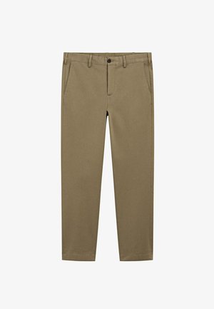 Chinos khaki realizzati in cotone con una vestibilità slim. Presentano due tasche frontali, una chiusura con bottone e un design della gamba clean e affusolato.