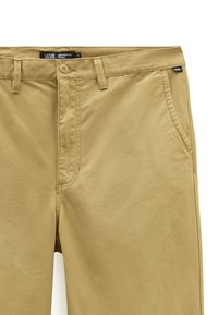 Chino beige con chiusura frontale a bottoni, passanti per cintura e due tasche laterali. Presentano un tessuto morbido e un discreto dettaglio di cucitura.