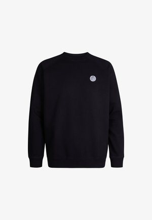 Mustaline särke, millel on ümmargune kaelus ja pikad varrukad. Ees vasakul rinna kohal on väike ringikujuline logo. Pehme materjali tekstuur.