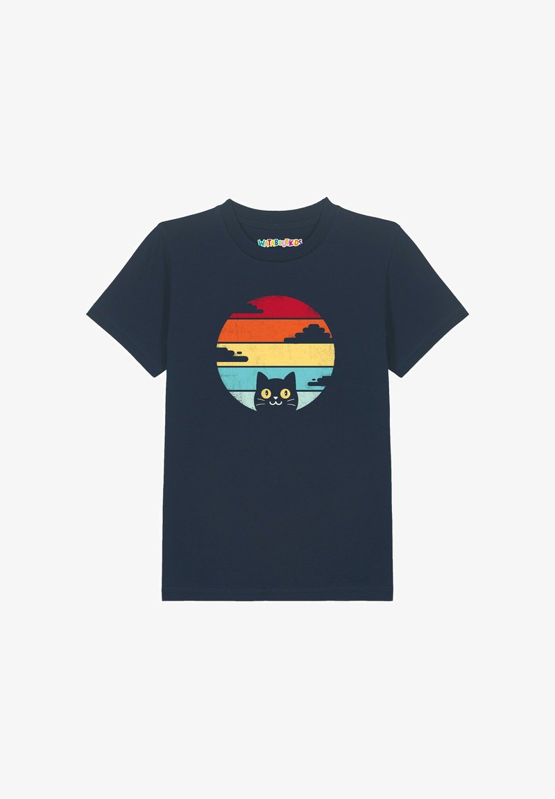 watapparel RETRO SUNSET CAT - Print T-shirt - french navy