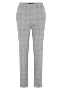 Grå slim-fit byxor med svart och vit rutigt mönster, med bältesloopar och framfäste.