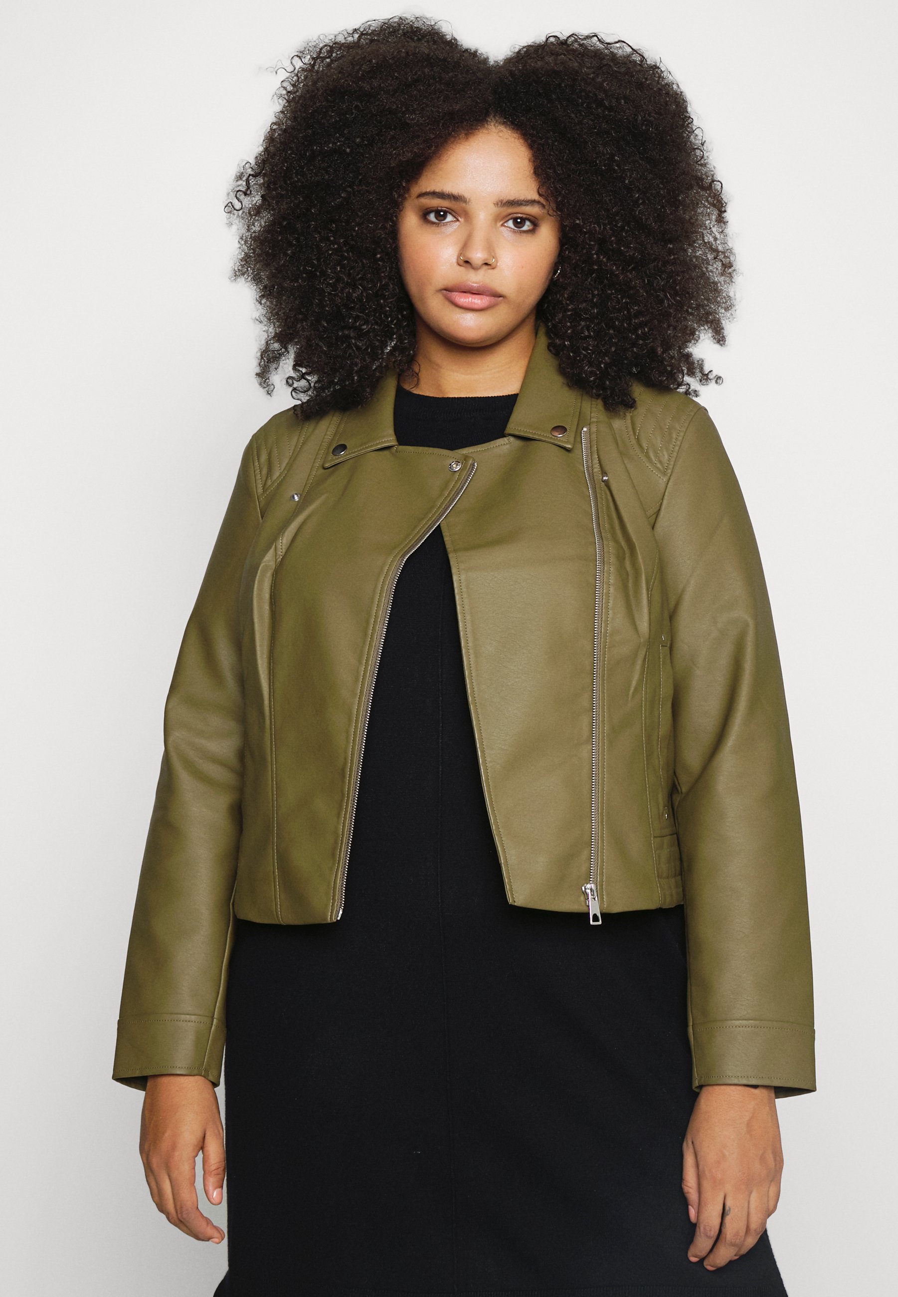 Vero Moda Curve Vmramon Faux Leather Jacket Dark Olive, Women's, Size: 20, Khaki