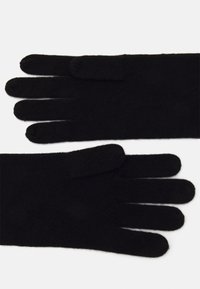 Black wool gloves with a soft texture, featuring five fingers and a snug fit. The design is simple and uniform without patterns or accents.