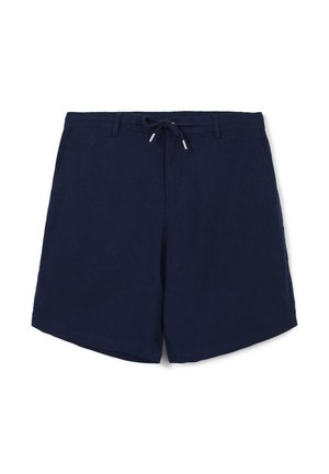 Pantaloni corti blu navy in lino, con vita regolabile, tasche laterali e un fit rilassato. Nessun motivo o accento visibile.