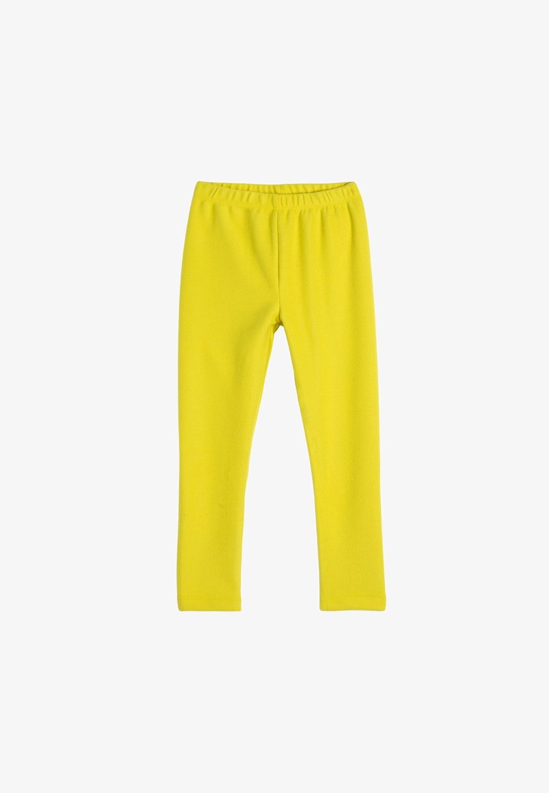 Geel rekbare legging gemaakt van zachte stof met een elastische tailleband, met een strakke pasvorm en een gladde textuur zonder patronen.