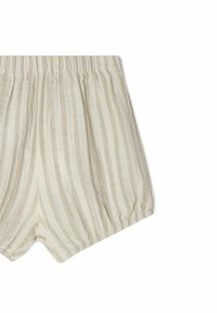 Linngauhojen vaaleanbeige väri, jossa on pystysuorat raidat. Ominaisuuksina joustava vyötärö ja rento istuvuus. Helma on hieman aaltoileva.