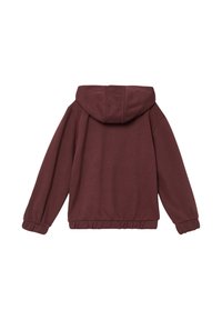 Bordeauxfarbener Kapuzenpullover mit gerippten Bündchen und Saum, weichem Baumwollmischgewebe, lässiger Passform und minimalistischem Design.