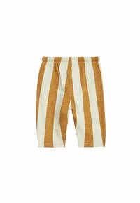 Gestreepte shorts met een elastische tailleband, met afwisselend beige en mosterdgele strepen. Gemaakt van een lichtgewicht stof.