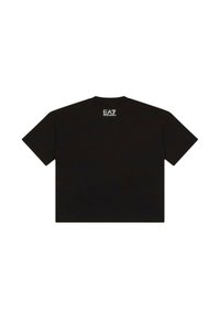 T-shirt nera cropped in cotone. Maniche corte, scollatura rotonda, con un piccolo logo EA7 bianco nella parte superiore della schiena.