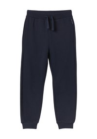 Marineblaue Jogginghose aus weichem Stoff, mit elastischem Bund, Kordelzug und Seitentaschen sowie gerippten Bündchen an den Knöcheln.