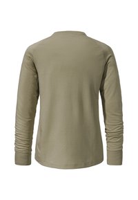 Langarmshirt in olivgrün, aus weichem Material. Mit Rundhalsausschnitt, eng anliegendem Ärmelbund und einer glatten, strukturierten Oberfläche.