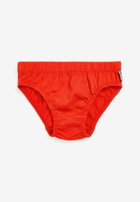 Culotte en coton rouge avec une taille élastique, présentant des coutures froncées sur les bords et une texture lisse. Sans motifs ni pièces métalliques visibles.