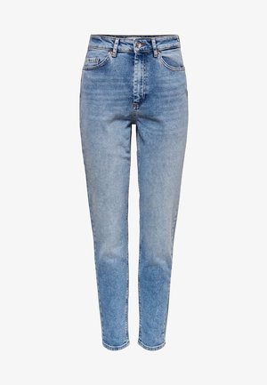 Lichtblauwe spijkerbroek met hoge taille, klassiek ontwerp met vijf zakken en knoopsluiting, rechte slim fit van taille tot enkel.