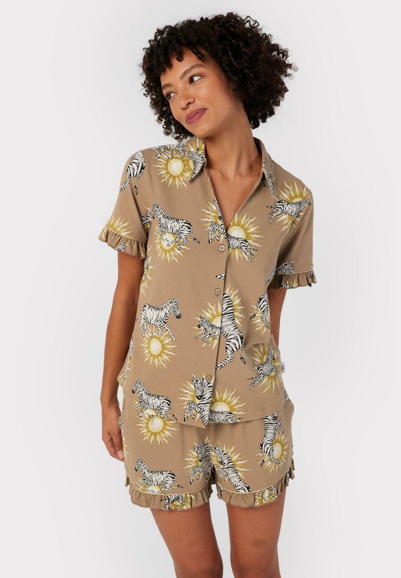 Chelsea Peers FRILL ZEBRA PRINT - Pyjama - brown
