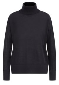 Svart långärmad polotröja med ribbade mudd, krage och fåll, uppställd mot en enkel vit bakgrund.