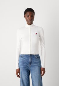 Tommy Jeans ZIP HIGH NECK CARDIGAN - Cardigan - ecru