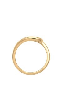 Goldring mit glatter, glänzender Oberfläche, kreisförmiger Form und minimalistischem Design. Hat eine subtile Verjüngung an einem Ende.