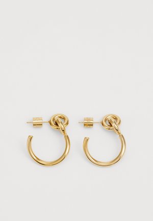 Boucles d'oreilles en or avec un design circulaire, finition lisse et une fermeture à tige sécurisée. Les anneaux sont de taille moyenne.