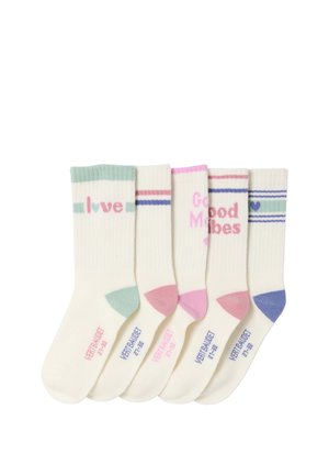 Vertbaudet, VERTBAUDET 5ER-PACK SPORT-SOCKEN MIT SCHRIFTZUG & HERZMOTIVEN, KINDER - Socken - wollweiß