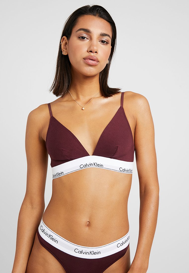 Calvin Klein Underwear UNLINED TRIANGLE ICON COTTON MODAL - Sutiã triangular - deep maroon/white