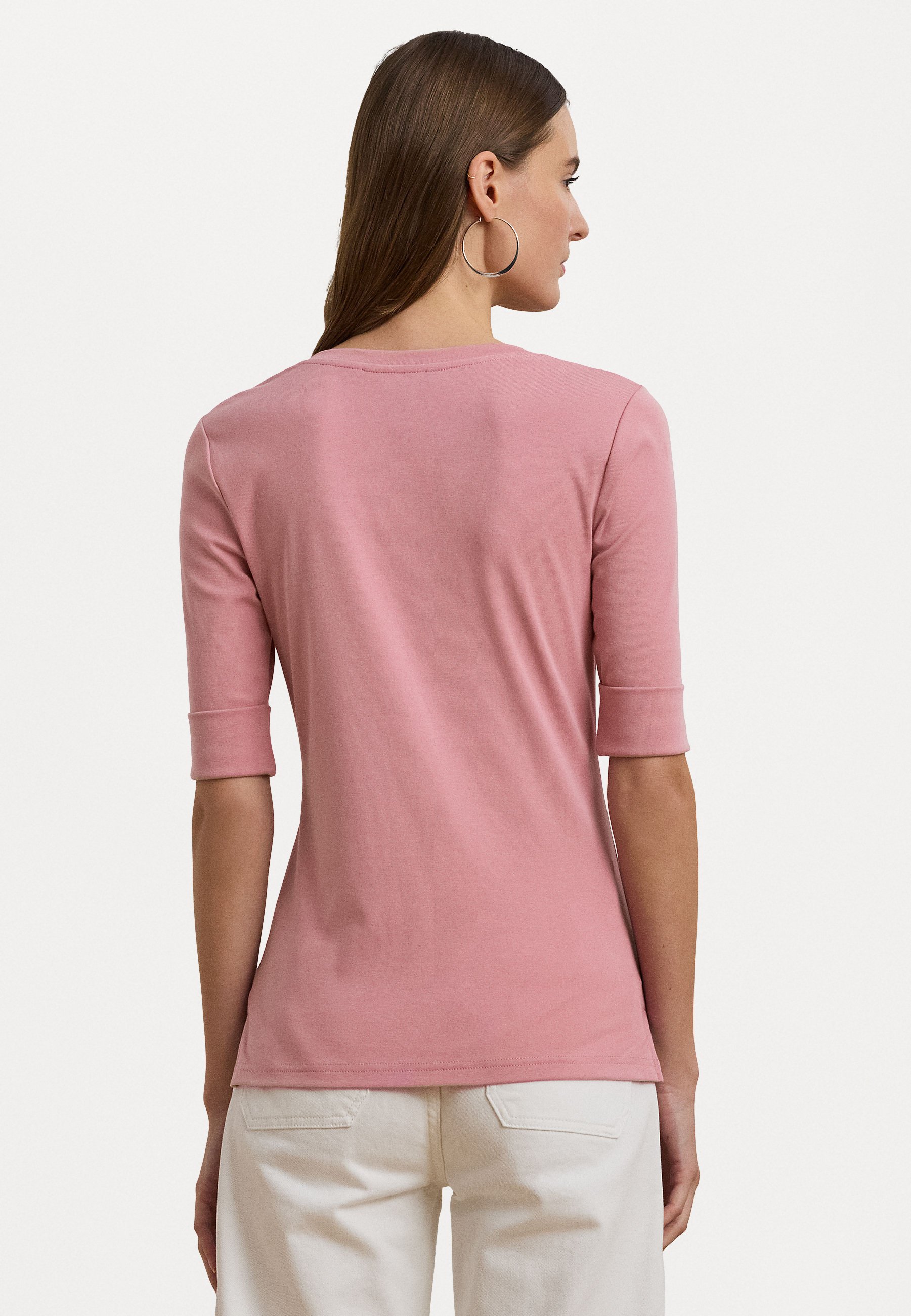 (取寄) ローレン ラルフローレン レディース ストレッチ コットン エルボー-スリーブ V-ネック ティー Lauren Ralph Lauren women Stretch Cotton Elbow-Sleeve V-Neck Tee Rose Mauve Lauren Ralph Lauren STRETCH COTTON ELBOW-SLEEVE V-NECK TEE - Basic