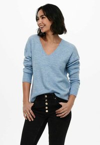 JDY JDYELANORA L/S V-NECK NOOS - Jumper - light blue