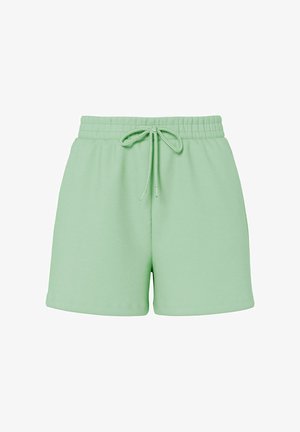 Lys grønne, uformelle shorts med elastisk midjebånd og knyttet snor foran, uten synlige logoer eller mønstre.