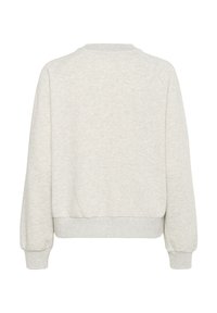 Hellgrauer Sweatshirt mit gerippten Bündchen und Saum, rundem Halsausschnitt und strukturiertem Stoff. Einfaches Design mit lockerer Passform und langen Ärmeln.