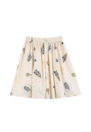 Beige geplooide rok met elastische tailleband, voorzien van kleurrijke prints van panda-ijsjes, lolly's en KENZO Paris-logo's.