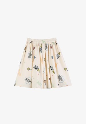 Beige geplooide rok met elastische tailleband, voorzien van kleurrijke prints van panda-ijsjes, lolly's en KENZO Paris-logo's.
