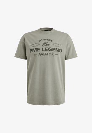 T-shirt grigio a maniche corte in cotone, con testo stampato in grigio scuro. Collo rotondo e vestibilità rilassata.