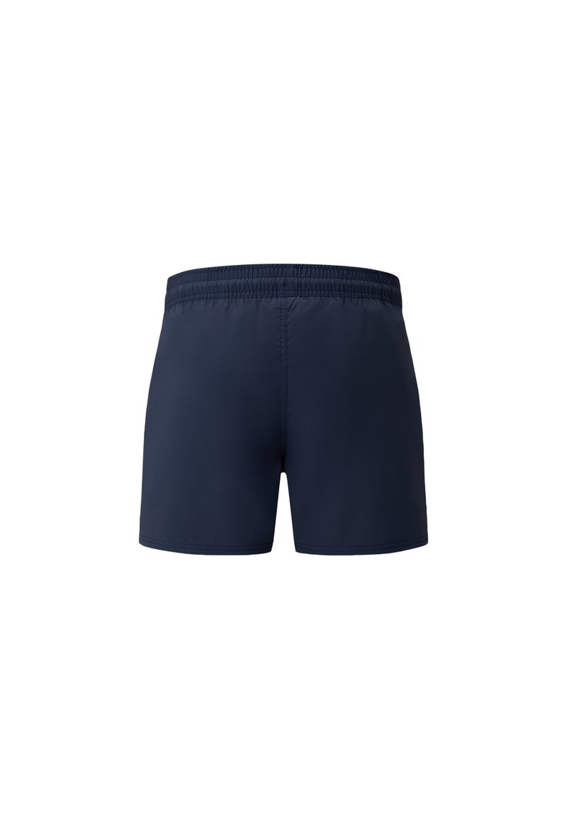 Navyblaue Schwimmshorts aus leichtem Material, mit elastischem Bund, glatter Textur und klassischem, minimalistischem Design.