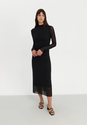 Even&Odd ALL OVER MESH BODYCON LONGLINE DRESS czarny