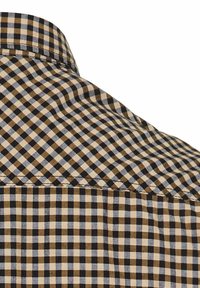Braun- und beige-karierter Hemdenstoff mit strukturiertem Gewebe, ausgestattet mit einem Button-Down-Kragen und einer sorgfältig verarbeiteten Naht.