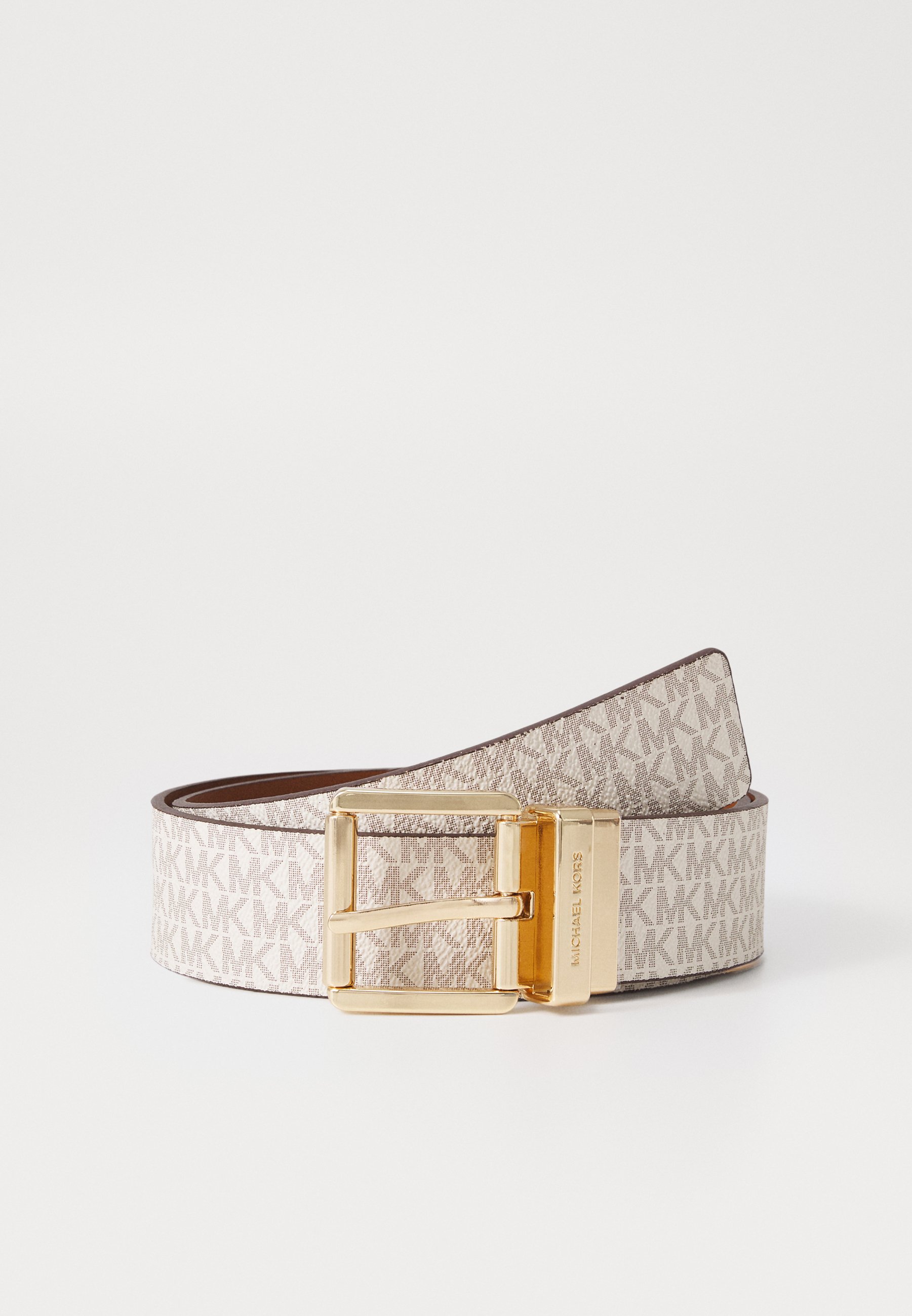 Michael Kors Small Reversible MK Logo Belt in Vanilla and Tan with Gold Buckle 8dddce22-1159-4c2c-8cf0-  main image 2