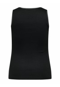 Zwarte mouwloze dames tanktop met ronde halslijn, zachte stof en een getailleerde silhouet, gezien vanuit de achterkant.