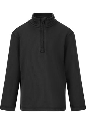 Zwarte pullover met een hoge kraag en een korte ritssluiting. Gemaakt van gestructureerde stof, met lange mouwen en een losse pasvorm.