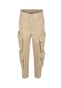 Beige cargo bukser med en slim fit, der har to store sidelommer, en knaplukning og et glat bomuldsblandingsstof.