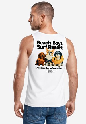 Neverless, TANKTOP HERREN MIT GRAFIK-PRINT - DESIGN BEACH DOGS - - Top - slim-fit weiß