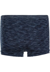 Mörkblå boxershorts med en strukturerad randig design, elastiskt midjeband och en rynkad bakna för komfort.