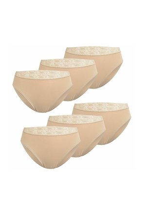 Beige Panties im Set von sechs, mit Spitzenbesatz an der Taille. Weicher, glatter Stoff mit klassischer Slip-Form.