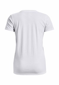 En helt vit kortärmad T-shirt som visas bakifrån mot en vit bakgrund utan synliga logotyper eller mönster.