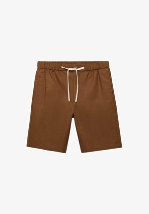Braune Shorts aus leichtem Material, mit elastischem Bund, Kordelzug und zwei Seitentaschen. Klassischer gerader Schnitt.