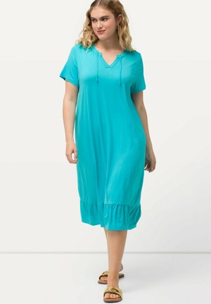 Ulla Popken SPLIT NECK SHORT SLEEVE MIDI  - Jerseyjurk - deep aqua