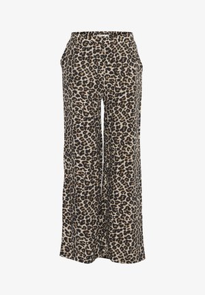 Leopardimustriga laiad püksid, mis on valmistatud pehmest kangast. Omavad elastset vöökohta ja küljetaskuid. Värvid: beež, pruun ja must.