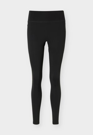 Leggings noirs taille haute, ajustés, finition lisse, longueur cheville, sans motifs ni logos visibles.