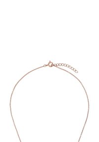 Collana delicata in oro rosa con un gancio a molla rotondo e piccoli collegamenti di estensione su sfondo bianco.