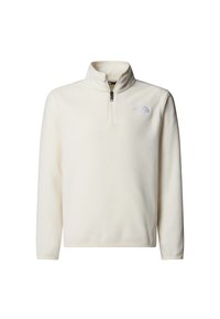 Polarek w kremowym kolorze z suwakiem przy kołnierzu do ćwierć długości, z małym haftowanym logo na lewej piersi i długimi rękawami.