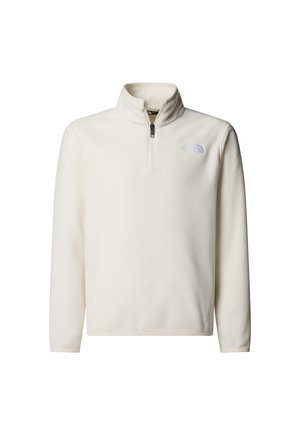Φλις πουλόβερ σε εκρού χρώμα με γιακά και φερμουάρ μέχρι το ένα τέταρτο, με μικρό κεντητό λογότυπο στο αριστερό στήθος και μακριά μανίκια.